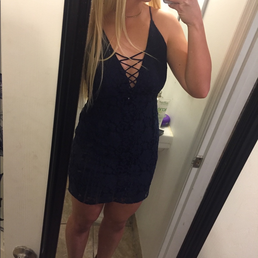 Navy Blue dress with a criss-cross front